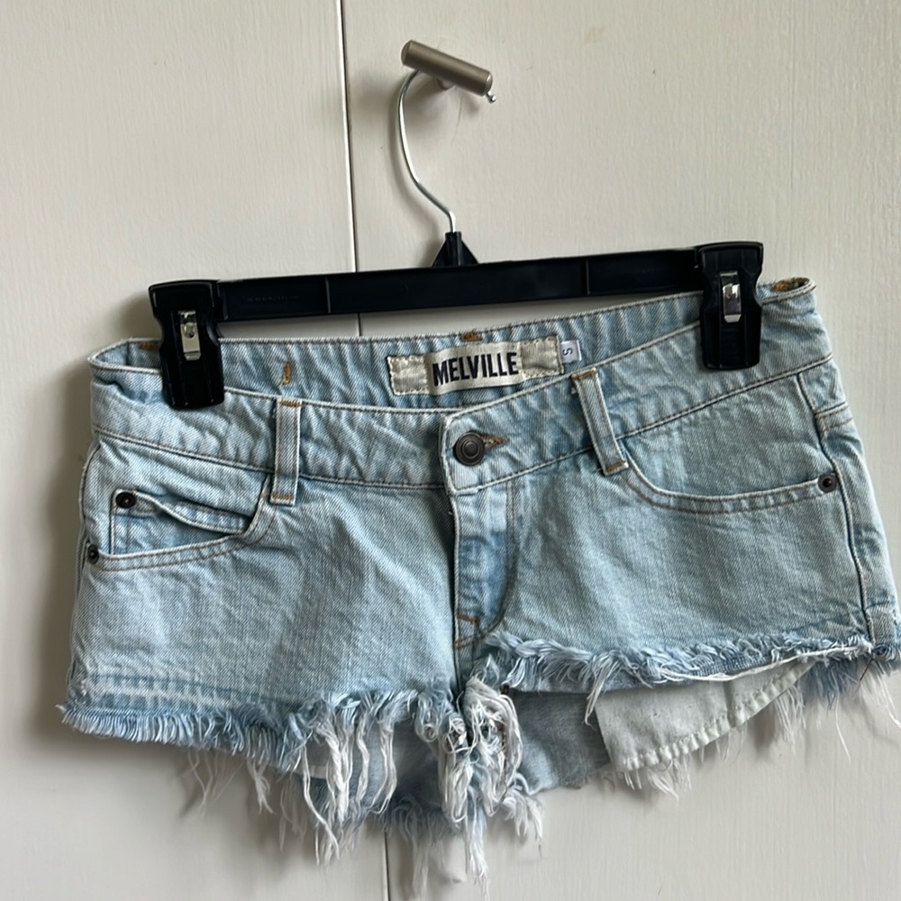 Brandy Melville short shorts zipper Hi Rise blue SZ 26 Denim Cut Off Small
